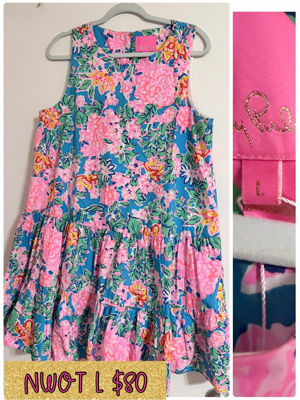 Lilly Pulitzer Blue, Pink & Green Floral Tiered Mini Dress